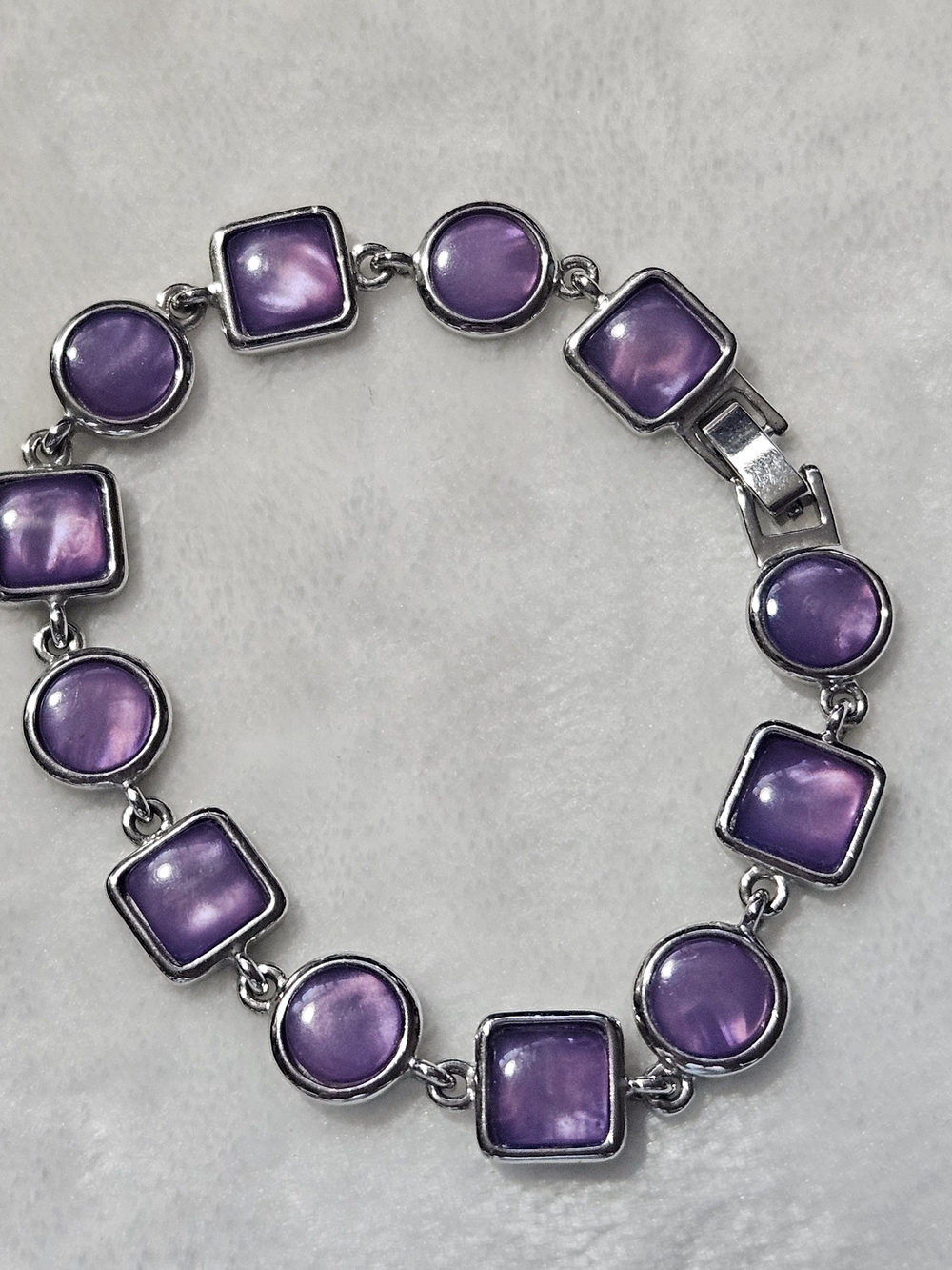 Monet Silver-Tone Bracelet with Purple Cabochons